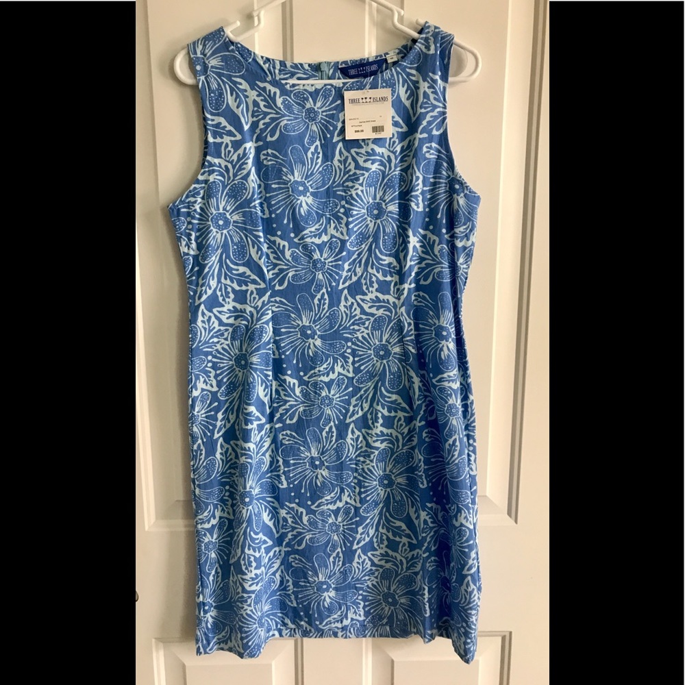 Three Islands Blue Print Dress size 10 NWT